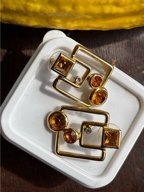 Geometric “Puzzle” Earrings with Amber Stones